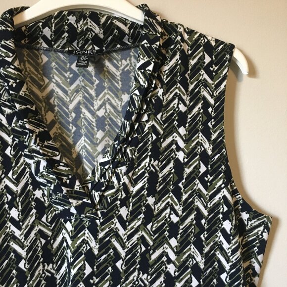 Jones New York Abstract Herringbone Pintuck Collar Sleeveless Blouse - Picture 3 of 15
